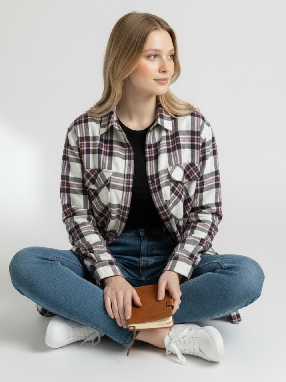 Sanctuary White & Purple Plaid Button-Down Shirt Jacket